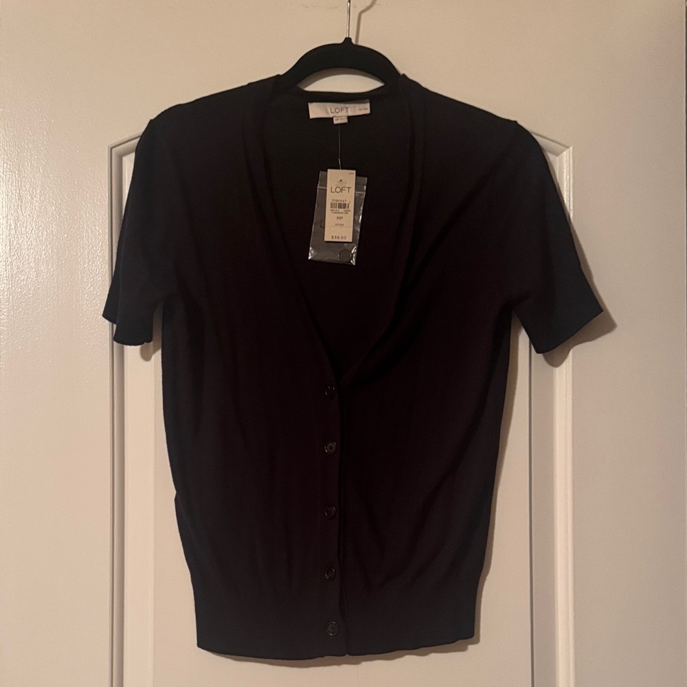LOFT Black Button-Up Short Sleeve cardigan